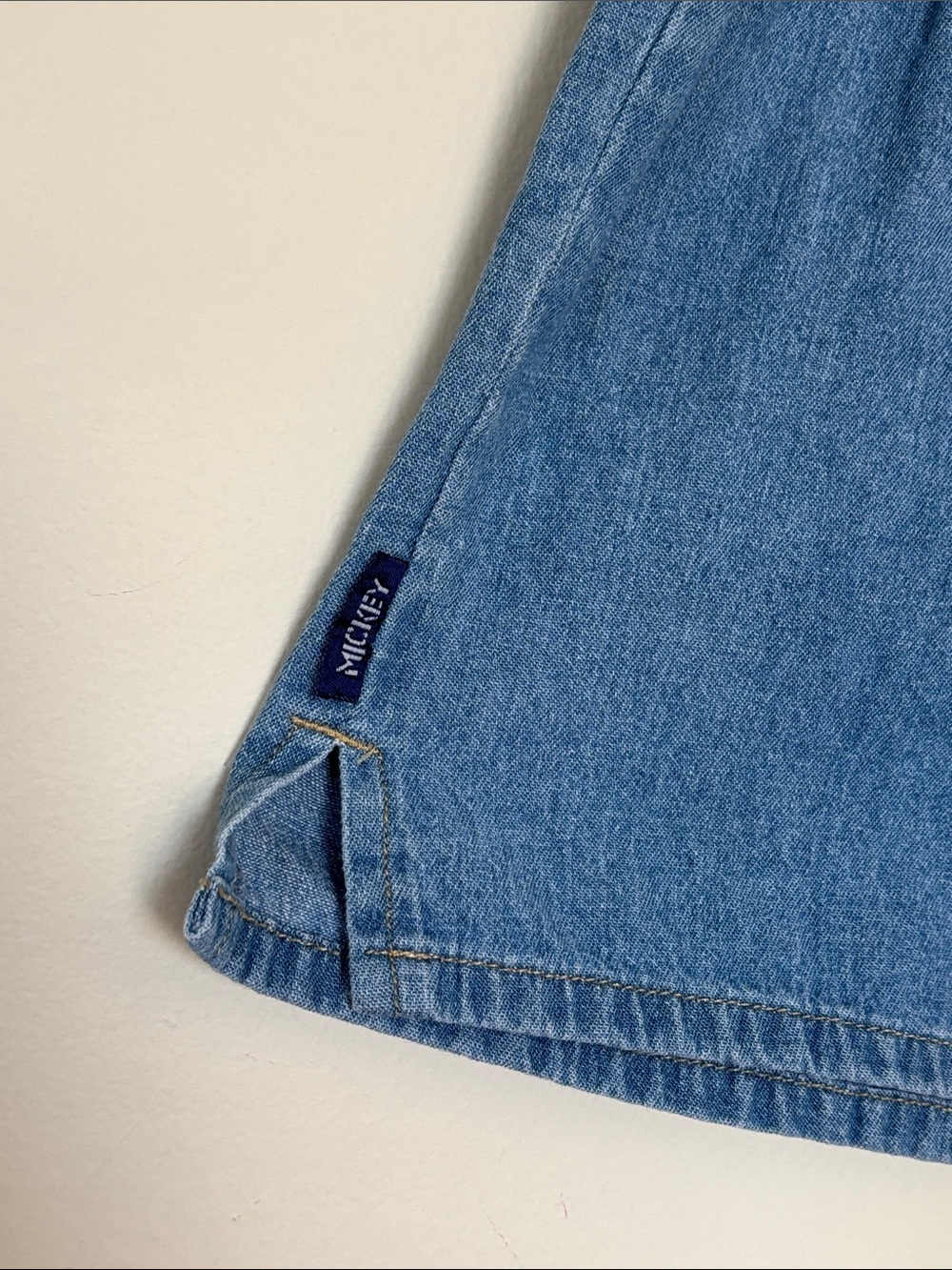 Vintage 90s Women’s Denim Mickey Mouse Elastic Waist Embroidered Shorts Relaxed - Picture 2 of 13
